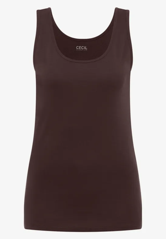 Débardeur femme marron foncé sans manches à encolure ronde.