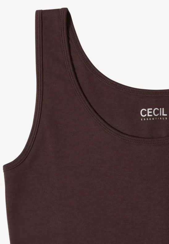 Top sans manches marron à encolure ronde avec logo de la marque Cecil.