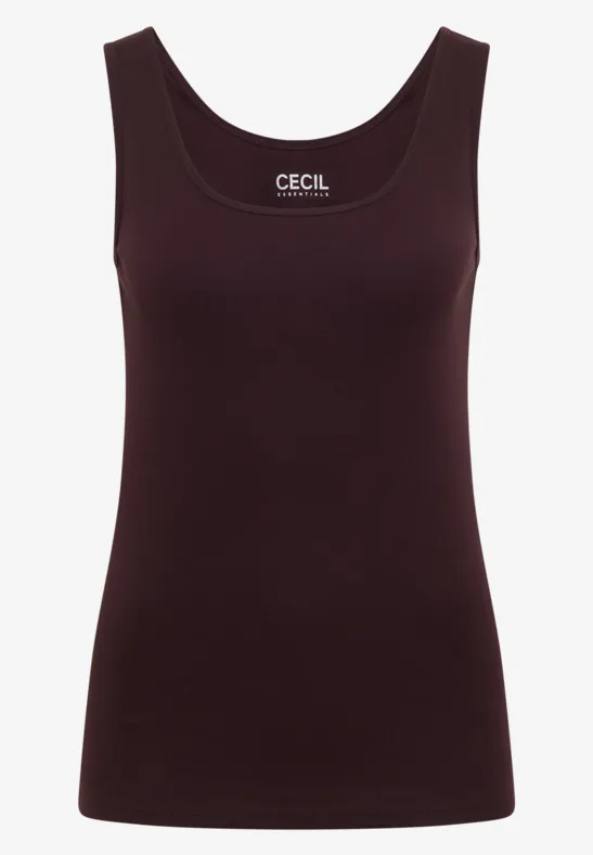 Bordeauxrood dames tanktop zonder mouwen, met ronde hals en eenvoudig ontwerp.