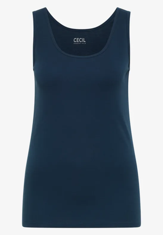 Débardeur bleu marine uni sans manches avec encolure ronde.