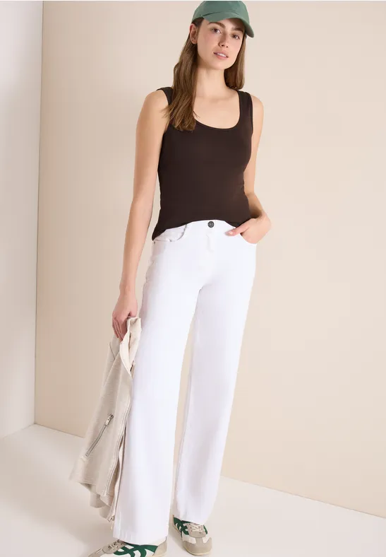 Basic Top mit Rundhals aus Baumwolle macchiato brown