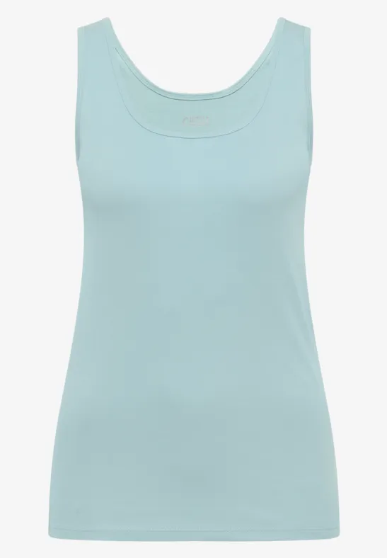 Lichtblauw dames tanktop zonder mouwen.