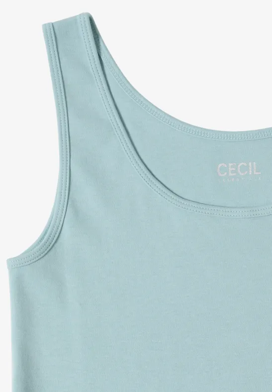 Mouwloos top in pastelmint met ronde hals en klein CECIL-logo.