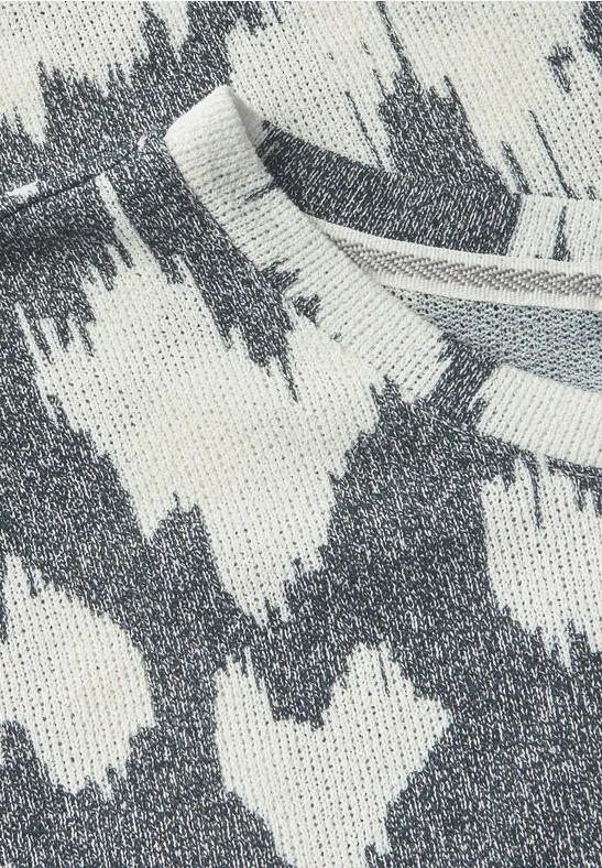 Shirt van crêpe met patroon volcanic grey