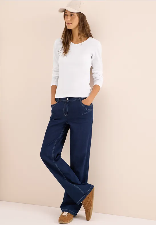 V-Neck Langarmshirt White