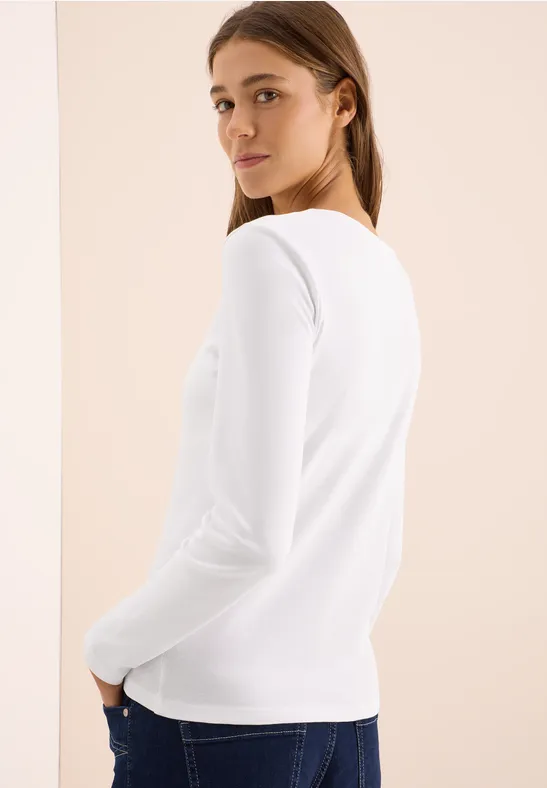 V-Neck Langarmshirt White