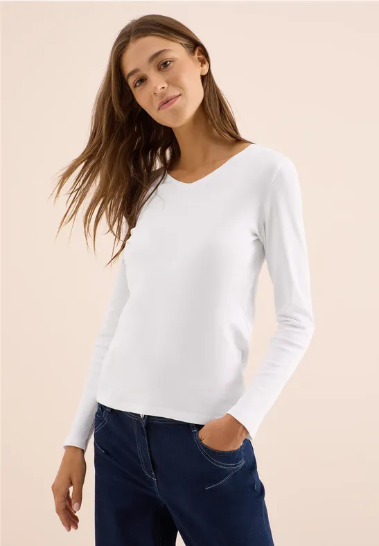 V-Neck Langarmshirt White