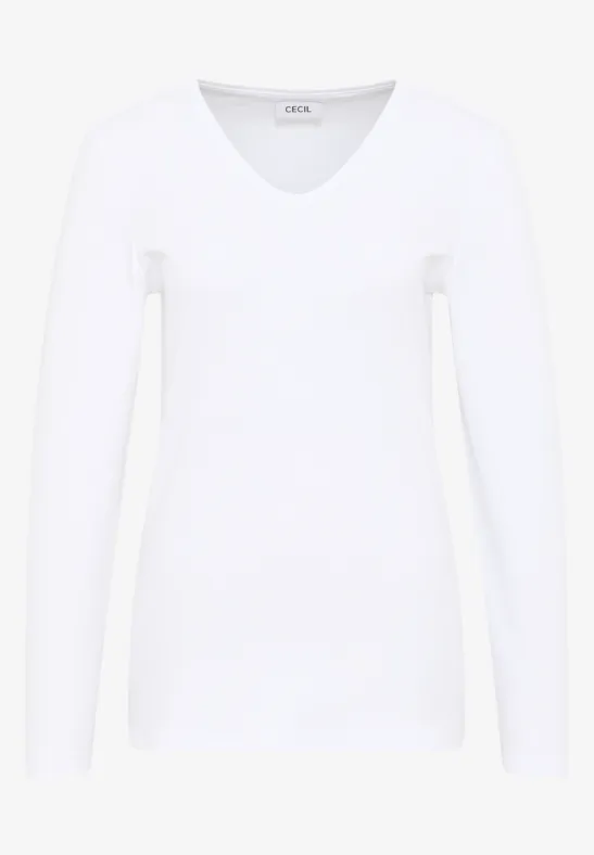 V-Neck Langarmshirt White
