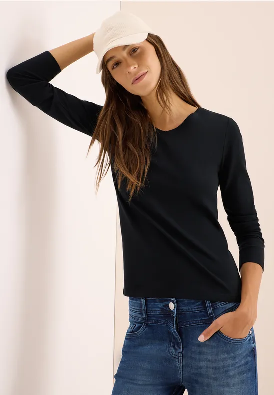 V-Neck Langarmshirt Black
