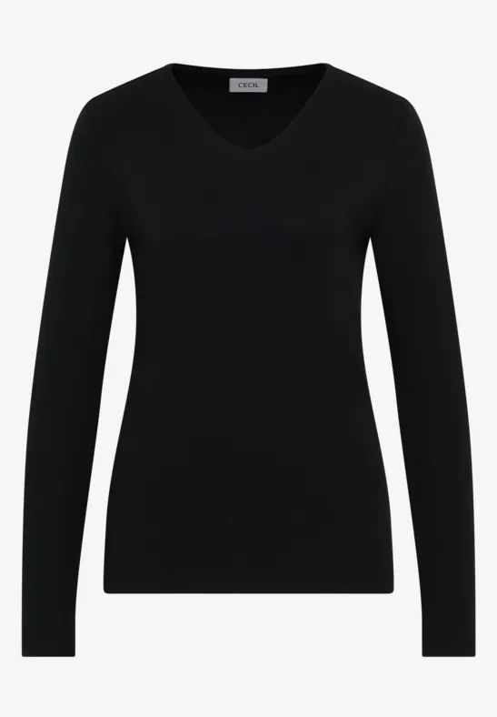 V-Neck Langarmshirt Black
