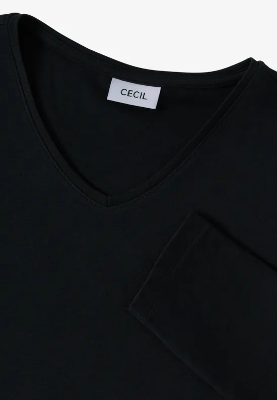 V-Neck Langarmshirt Black