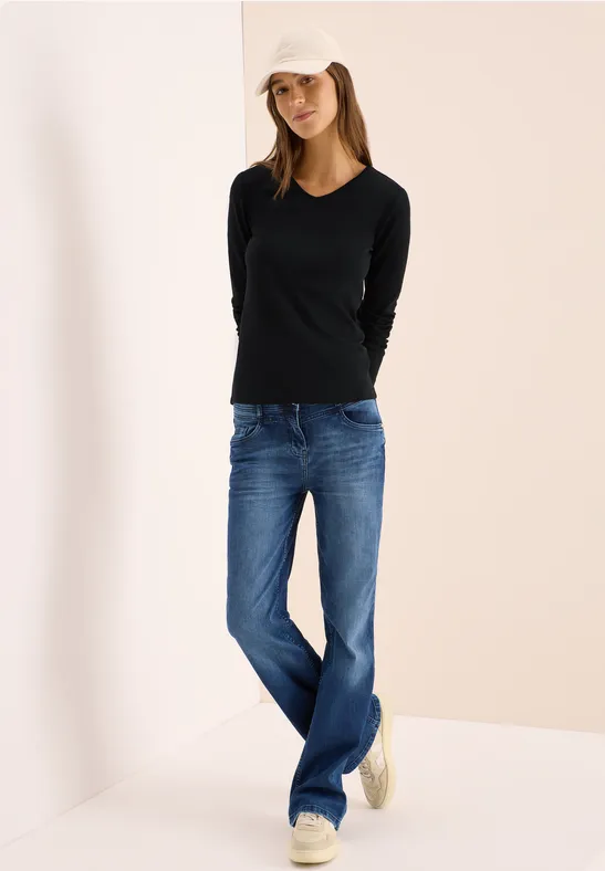 V-Neck Langarmshirt Black