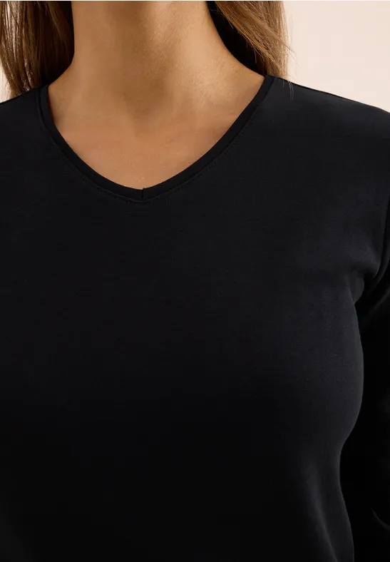 V-Neck Langarmshirt Black