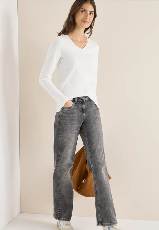 V-Neck Langarmshirt vanilla white