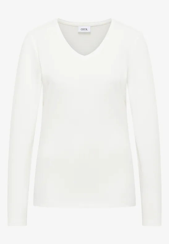V-Neck Langarmshirt vanilla white