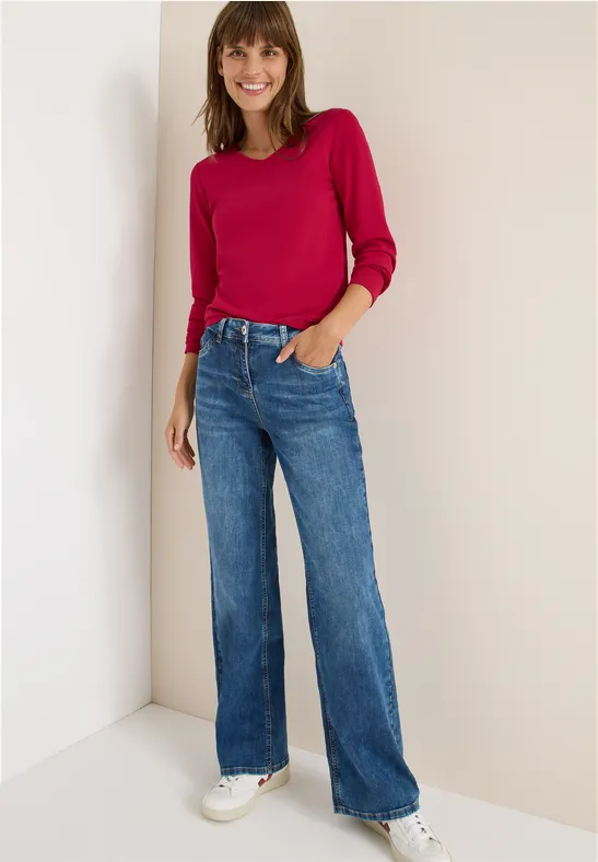 V-Neck Langarmshirt beaujolais red