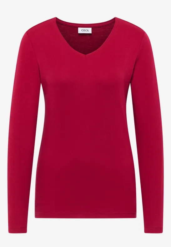 V-Neck Langarmshirt beaujolais red