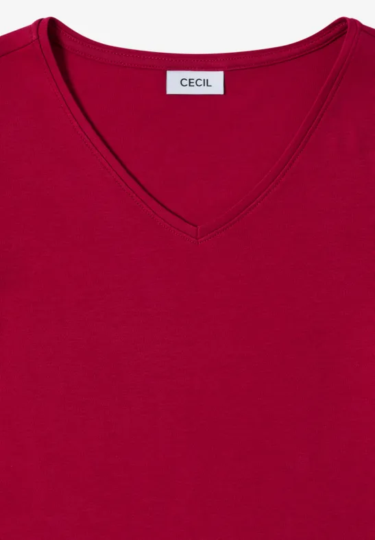 V-Neck Langarmshirt beaujolais red
