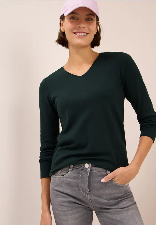 Shirt met lange mouwen en V-hals ink green