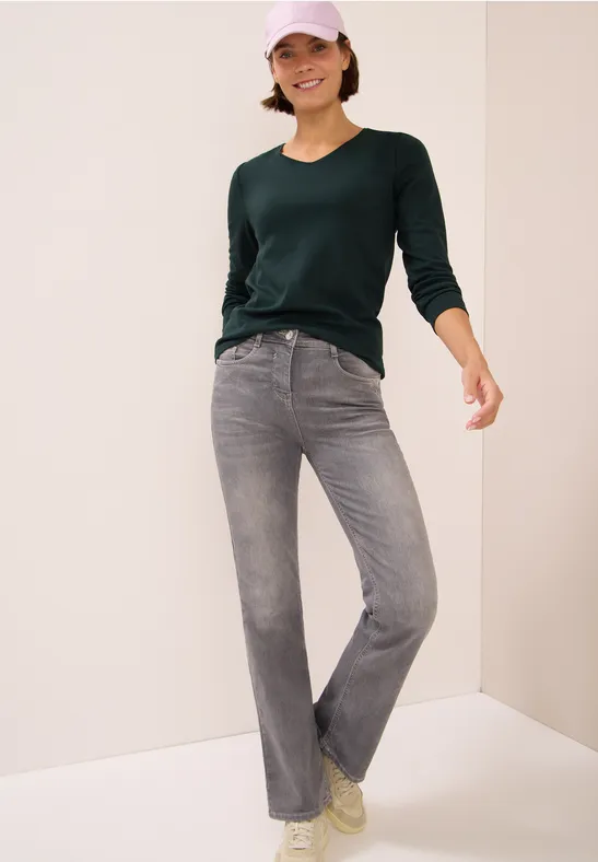 Shirt met lange mouwen en V-hals ink green