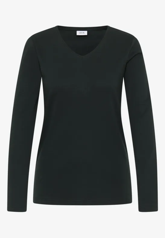 Shirt met lange mouwen en V-hals ink green
