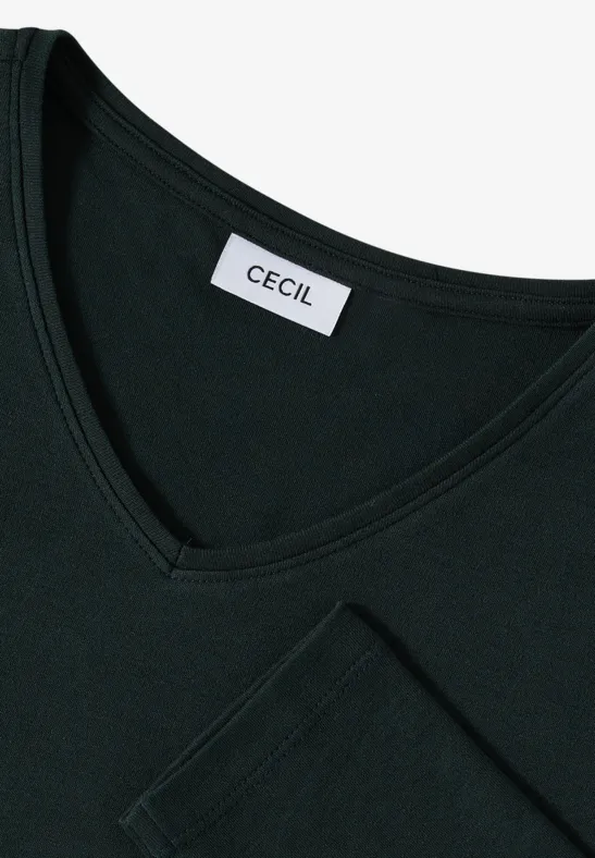 Shirt met lange mouwen en V-hals ink green