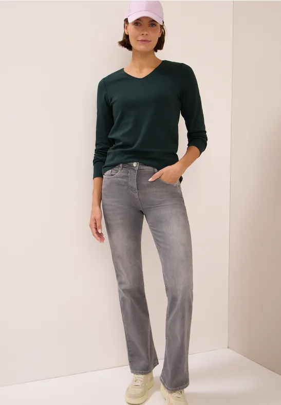 Shirt met lange mouwen en V-hals ink green