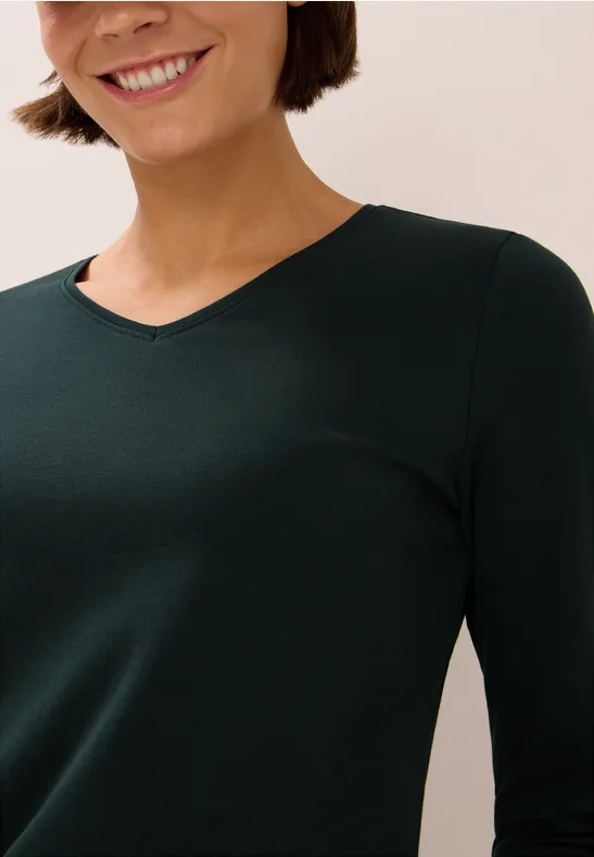 Shirt met lange mouwen en V-hals ink green