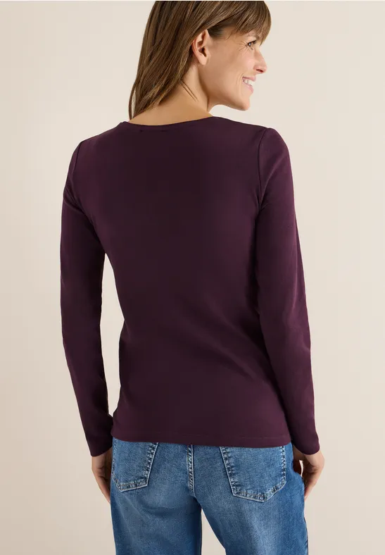 V-Neck Langarmshirt eggplant red