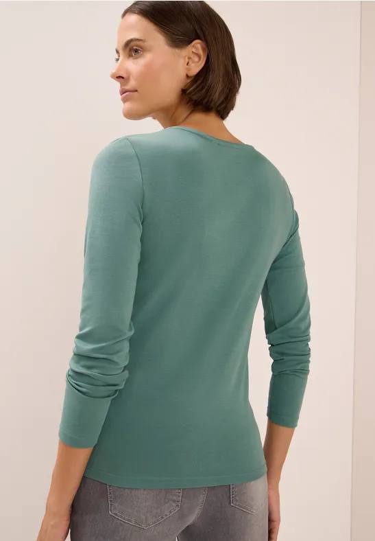 Shirt met lange mouwen en V-hals jewel green