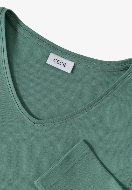 Shirt met lange mouwen en V-hals jewel green