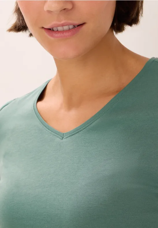 Shirt met lange mouwen en V-hals jewel green