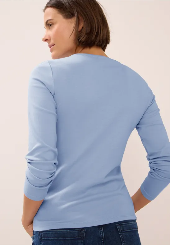 T-shirt à manches longues avec col en V mountain blue