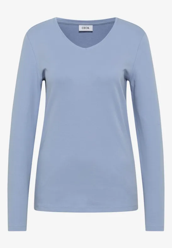 T-shirt à manches longues avec col en V mountain blue