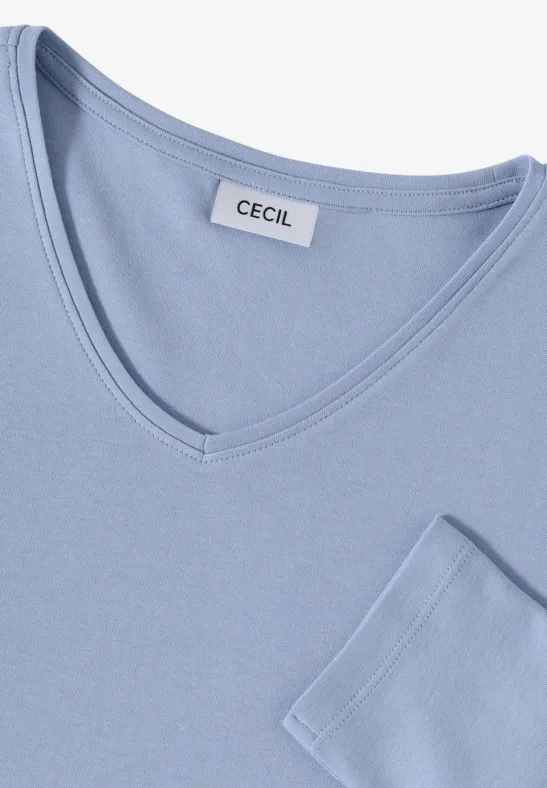 T-shirt à manches longues avec col en V mountain blue