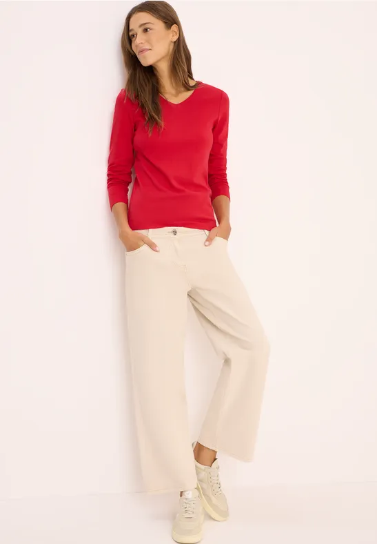 Shirt met lange mouwen en V-hals fiery red