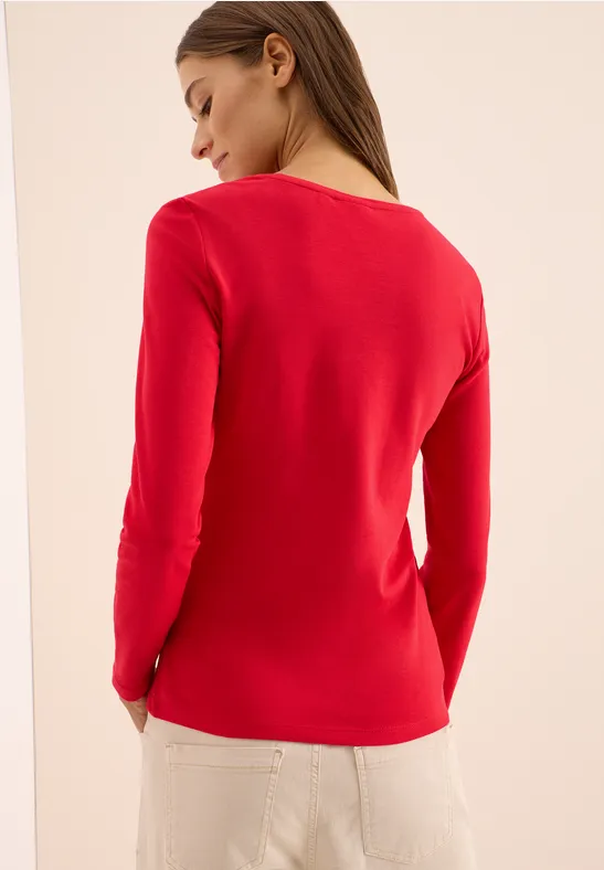 Shirt met lange mouwen en V-hals fiery red