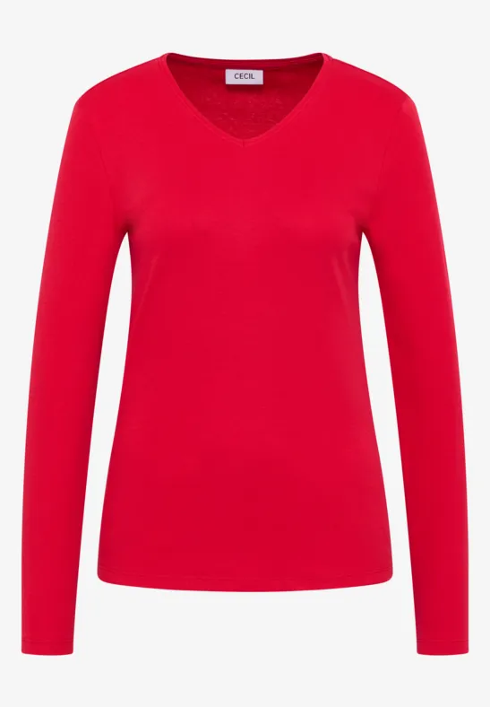 Shirt met lange mouwen en V-hals fiery red