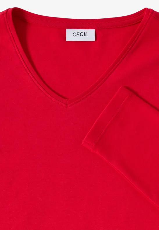 Shirt met lange mouwen en V-hals fiery red