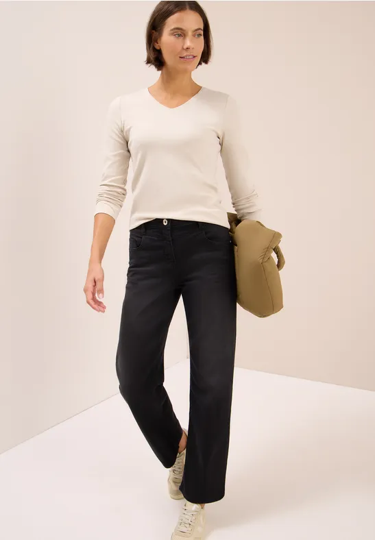 Shirt met lange mouwen en V-hals oat milk beige