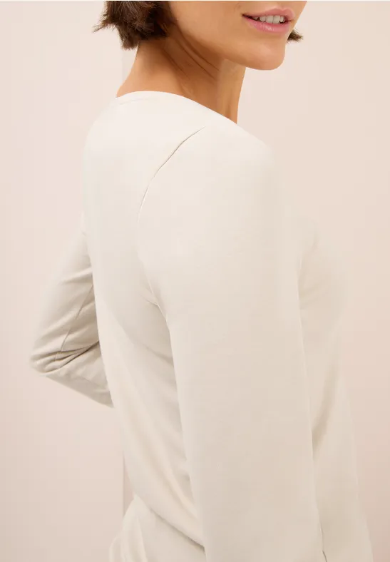 Shirt met lange mouwen en V-hals oat milk beige