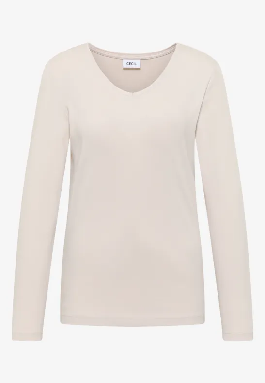 V-Neck Langarmshirt light greige