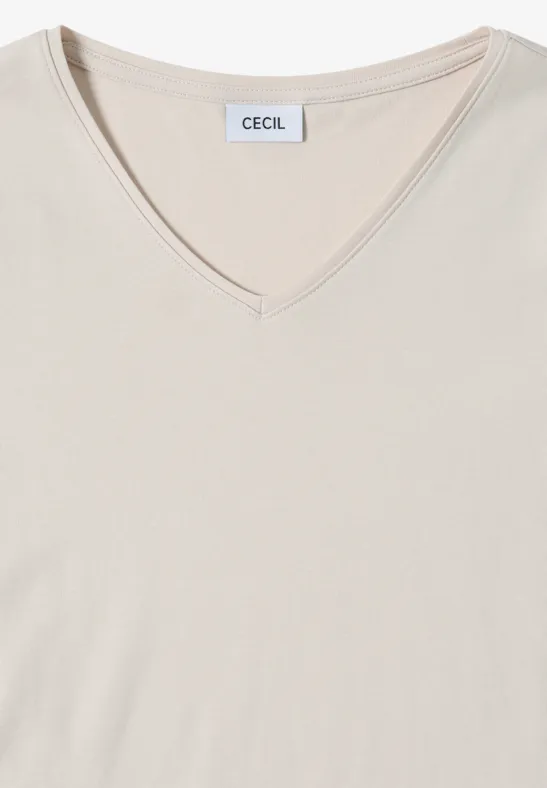 V-Neck Langarmshirt light greige