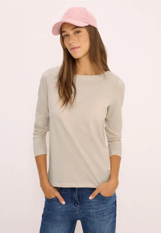 Basic shirt met lange mouwen oat milk beige