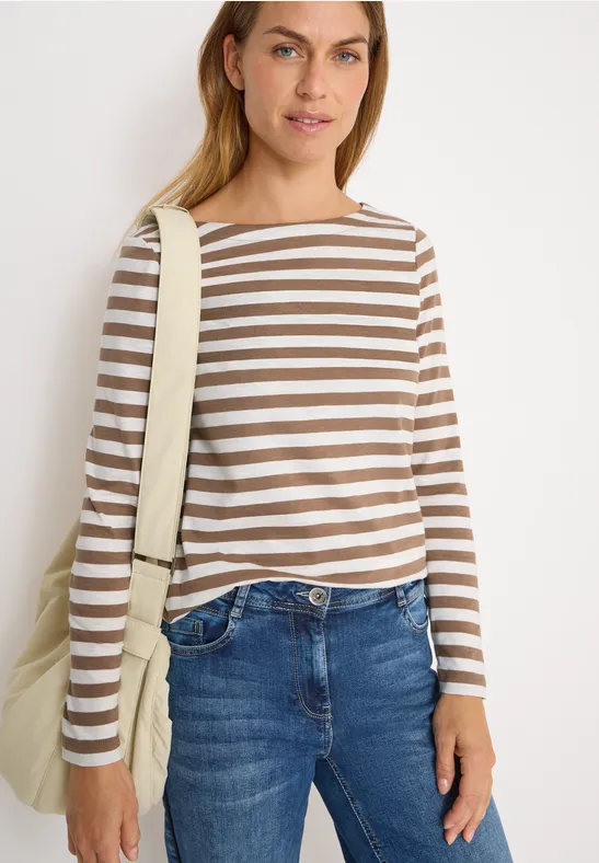 Gestreiftes Basic Shirt natural taupe