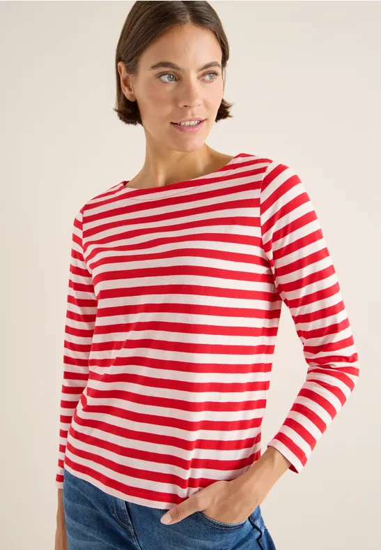 Gestreiftes Basic Shirt fiery red