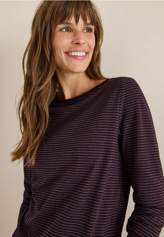 Shirt met ton-sur-ton strepen eggplant red