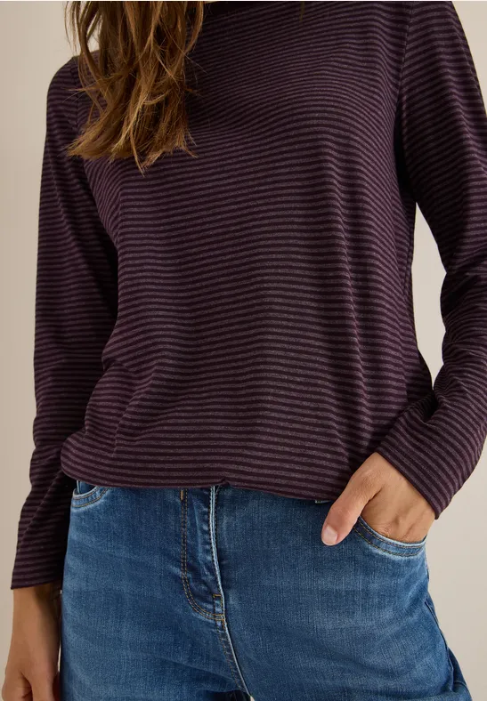 Shirt met ton-sur-ton strepen eggplant red