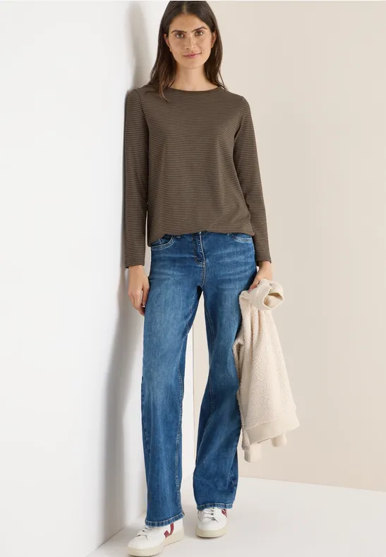 Shirt met ton-sur-ton strepen chocolate mousse