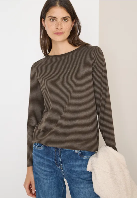 Shirt met ton-sur-ton strepen chocolate mousse